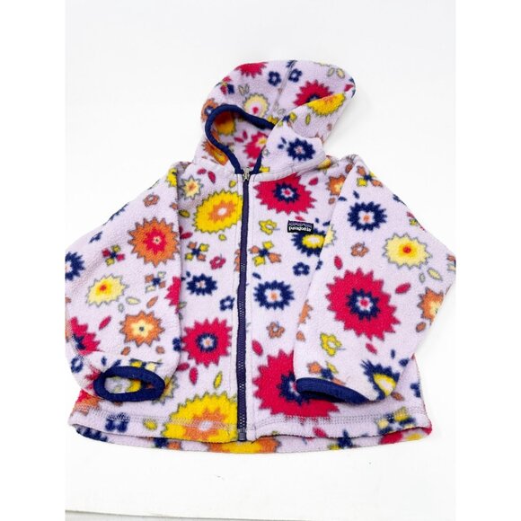 Patagonia Baby Synchilla Cardigan Fleece Full Zip Hooded Floral Stars Size 3T